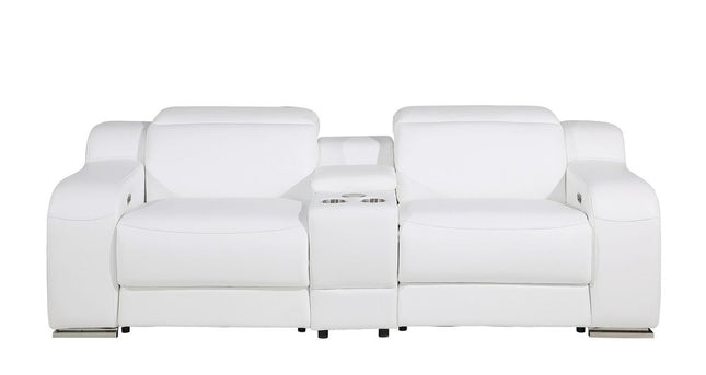 103" Light Gray Italian Leather Reclining USB Sofa