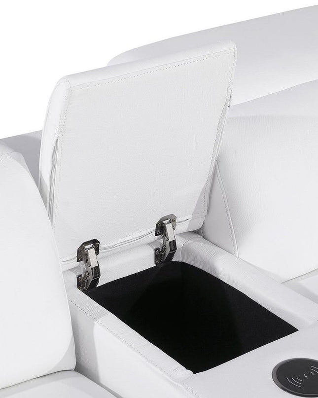 103" Light Gray Italian Leather Reclining USB Sofa