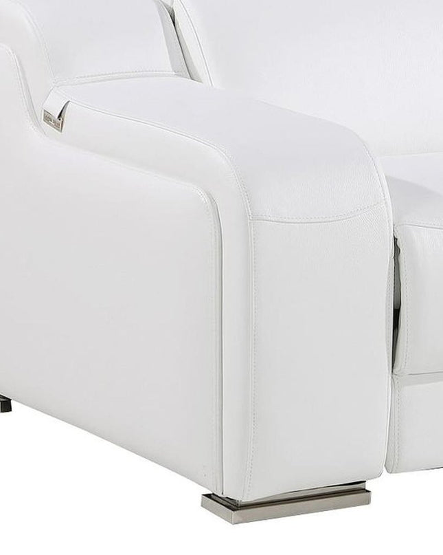 103" Light Gray Italian Leather Reclining USB Sofa