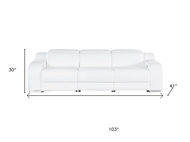 103" Dark Gray Italian Leather Reclining USB Sofa