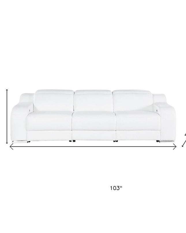 103" Light Gray Italian Leather Reclining USB Sofa