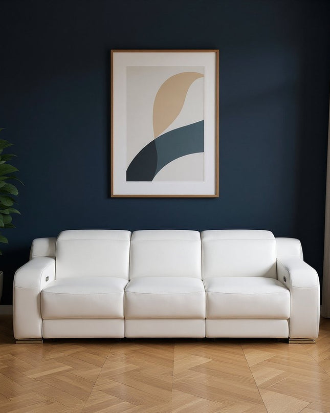 103" Light Gray Italian Leather Reclining USB Sofa