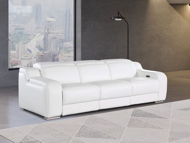 103" Light Gray Italian Leather Reclining USB Sofa