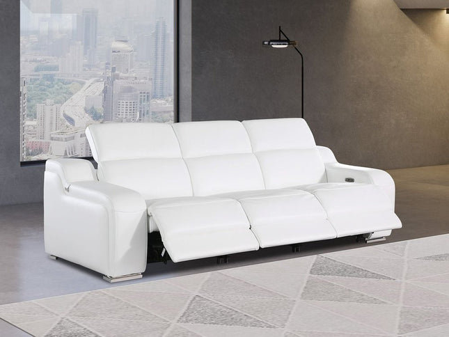 103" Light Gray Italian Leather Reclining USB Sofa