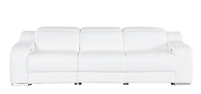 103" Light Gray Italian Leather Reclining USB Sofa