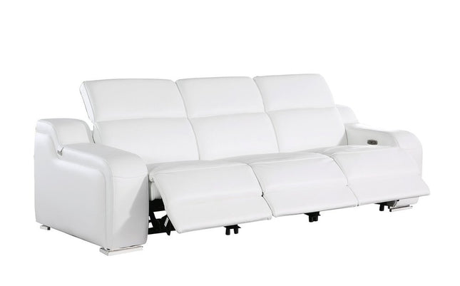 103" Light Gray Italian Leather Reclining USB Sofa