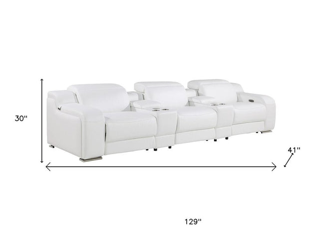 129" Reclining USB Reclining Sofa With Silver Legs