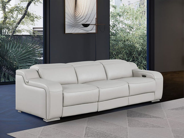 103" Light Gray Italian Leather Reclining USB Sofa