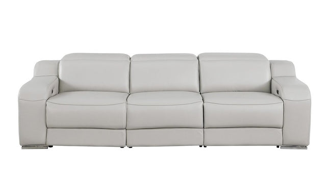 103" Light Gray Italian Leather Reclining USB Sofa