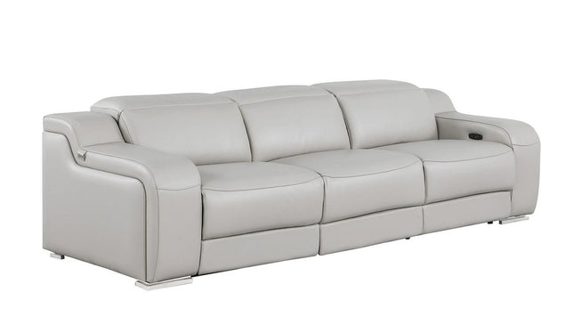 103" Light Gray Italian Leather Reclining USB Sofa