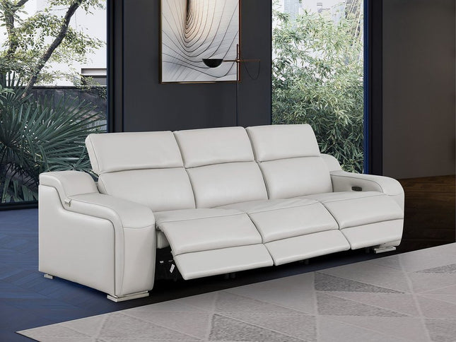 103" Light Gray Italian Leather Reclining USB Sofa