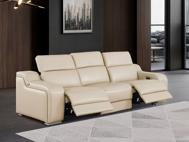 103" Light Gray Italian Leather Reclining USB Sofa