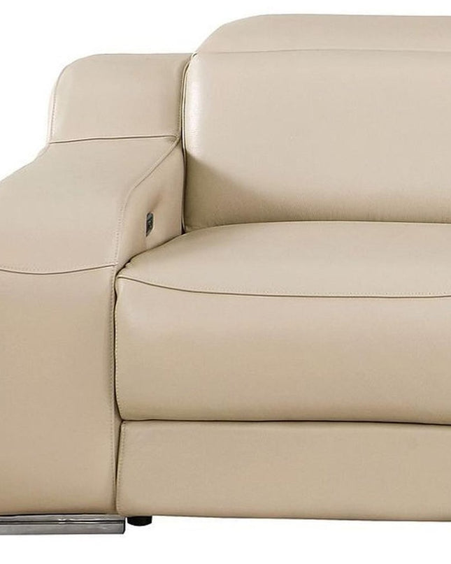 103" Light Gray Italian Leather Reclining USB Sofa