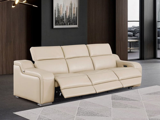 103" Light Gray Italian Leather Reclining USB Sofa