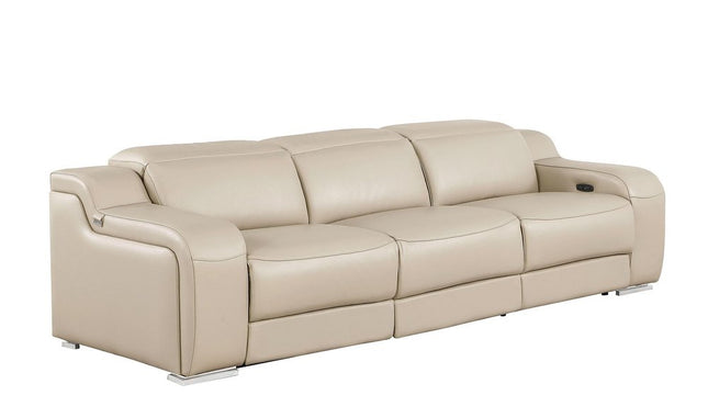 103" Light Gray Italian Leather Reclining USB Sofa