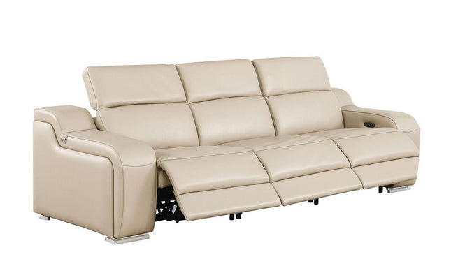 103" Light Gray Italian Leather Reclining USB Sofa