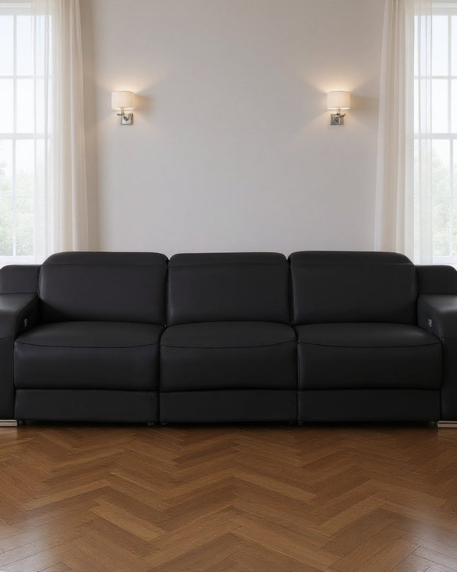 103" Light Gray Italian Leather Reclining USB Sofa