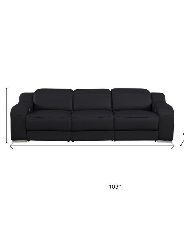 103" Light Gray Italian Leather Reclining USB Sofa