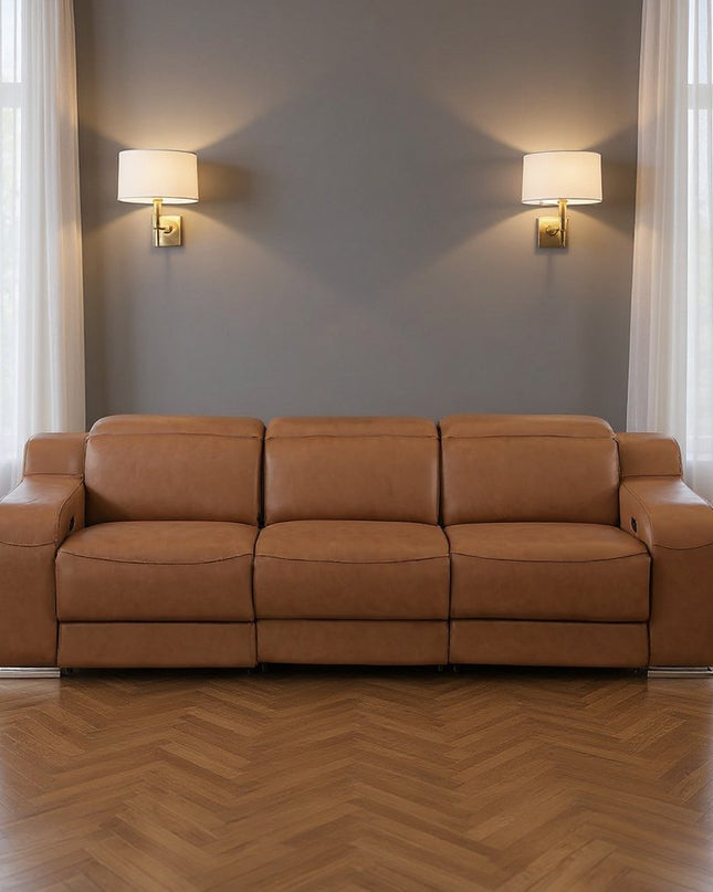 103" Light Gray Italian Leather Reclining USB Sofa