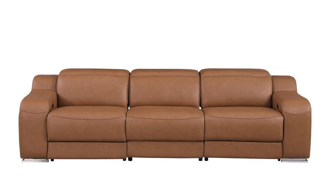 103" Light Gray Italian Leather Reclining USB Sofa