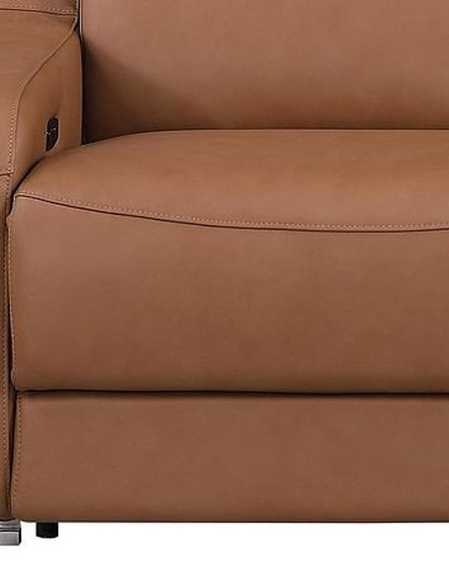 103" Light Gray Italian Leather Reclining USB Sofa