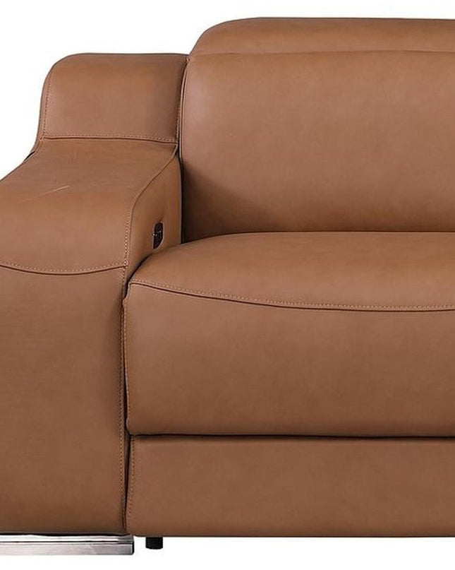 103" Light Gray Italian Leather Reclining USB Sofa