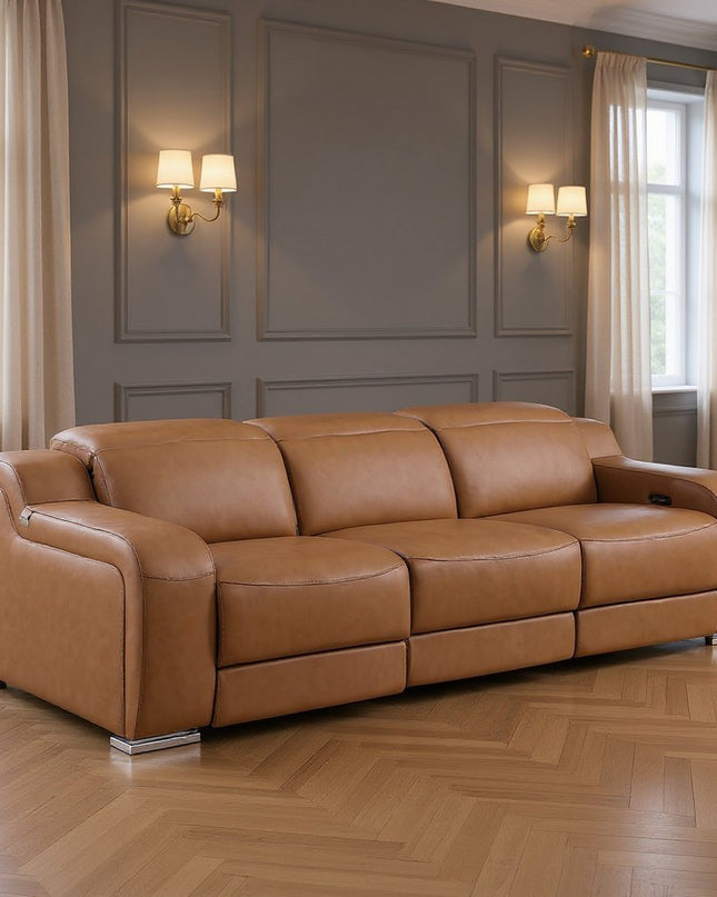 103" Light Gray Italian Leather Reclining USB Sofa