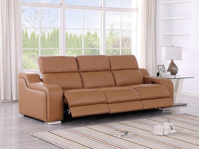 103" Light Gray Italian Leather Reclining USB Sofa