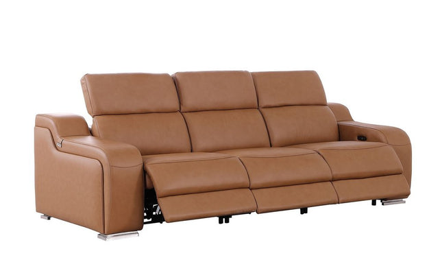 103" Light Gray Italian Leather Reclining USB Sofa