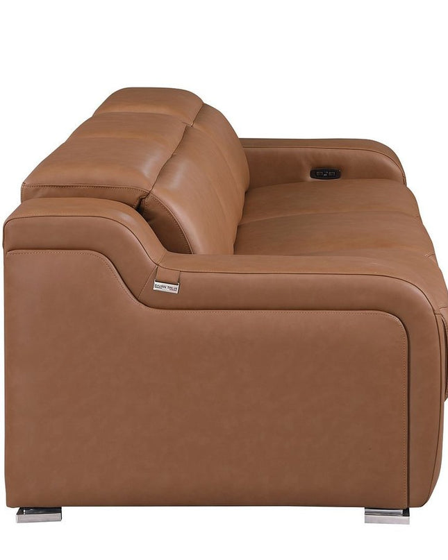 103" Light Gray Italian Leather Reclining USB Sofa