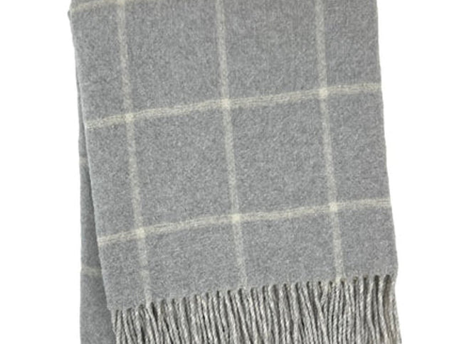 50" X 67" Light Gray And White Cotton Blend Woven Plaid Throw Blanket with Fringe
