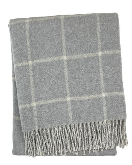50" X 67" Light Gray And White Cotton Blend Woven Plaid Throw Blanket with Fringe