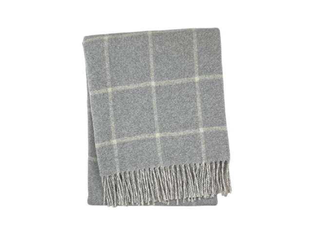 50" X 67" Light Gray And White Cotton Blend Woven Plaid Throw Blanket with Fringe