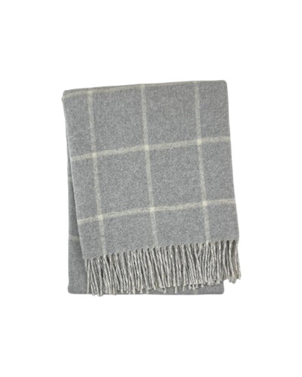 50" X 67" Light Gray And White Cotton Blend Woven Plaid Throw Blanket with Fringe