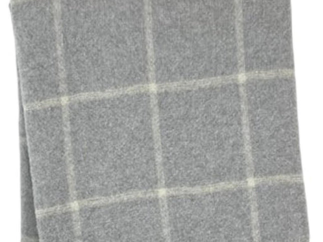 50" X 67" Light Gray And White Cotton Blend Woven Plaid Throw Blanket with Fringe