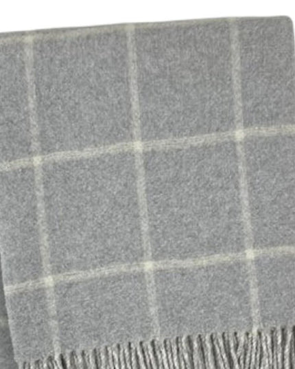 50" X 67" Light Gray And White Cotton Blend Woven Plaid Throw Blanket with Fringe