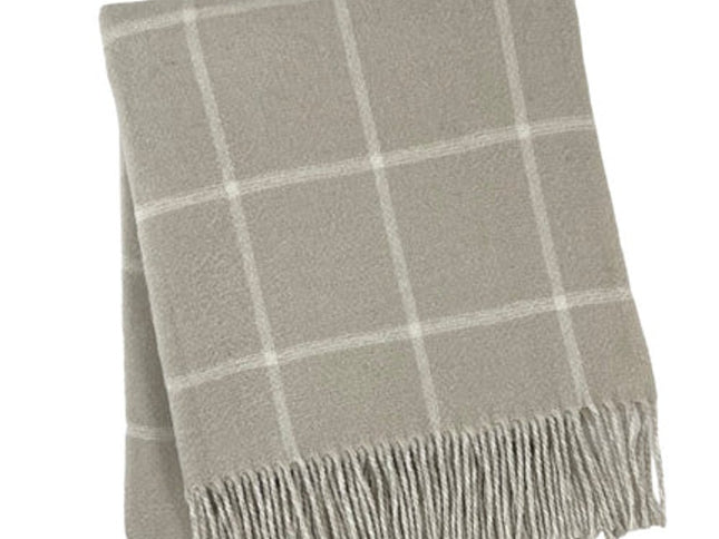 50" X 67" Sand And White Cotton Blend Woven Plaid Throw Blanket with Fringe