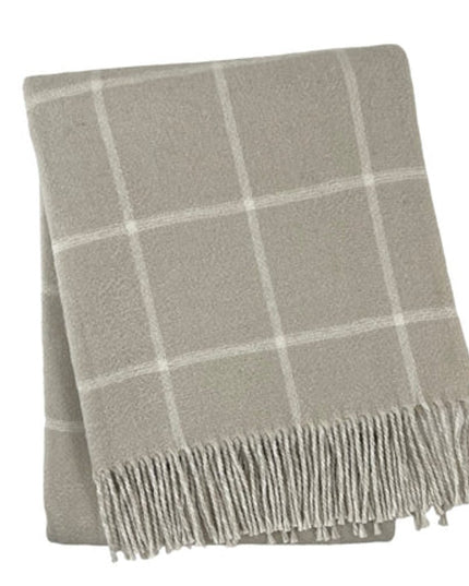 50" X 67" Sand And White Cotton Blend Woven Plaid Throw Blanket with Fringe