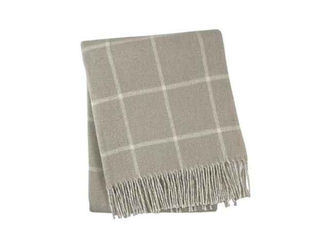 50" X 67" Sand And White Cotton Blend Woven Plaid Throw Blanket with Fringe