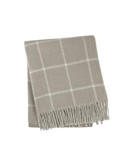 50" X 67" Sand And White Cotton Blend Woven Plaid Throw Blanket with Fringe