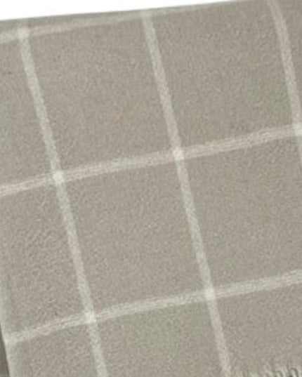 50" X 67" Sand And White Cotton Blend Woven Plaid Throw Blanket with Fringe