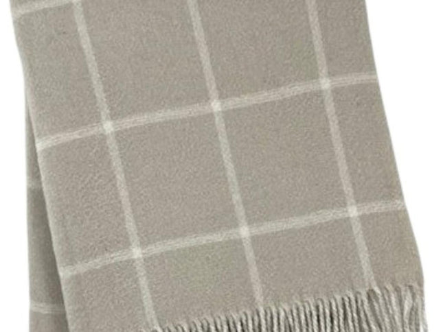 50" X 67" Sand And White Cotton Blend Woven Plaid Throw Blanket with Fringe