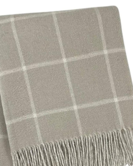 50" X 67" Sand And White Cotton Blend Woven Plaid Throw Blanket with Fringe