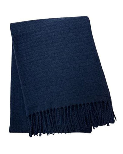 50" X 67" Navy Blue Cotton Blend Woven Throw Blanket with Fringe