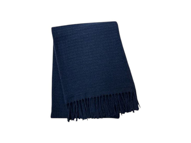 50" X 67" Navy Blue Cotton Blend Woven Throw Blanket with Fringe