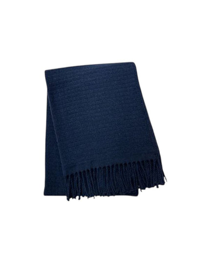 50" X 67" Navy Blue Cotton Blend Woven Throw Blanket with Fringe