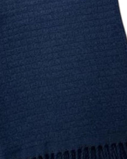 50" X 67" Navy Blue Cotton Blend Woven Throw Blanket with Fringe