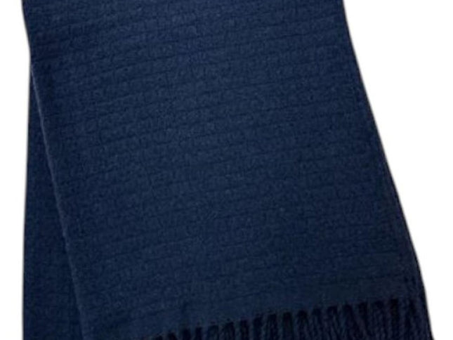 50" X 67" Navy Blue Cotton Blend Woven Throw Blanket with Fringe