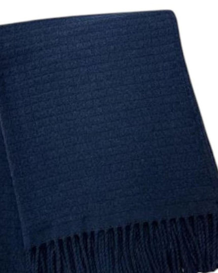 50" X 67" Navy Blue Cotton Blend Woven Throw Blanket with Fringe