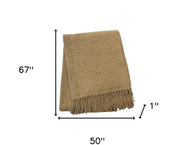 50" X 67" Stone Cotton Blend Woven Throw Blanket with Fringe